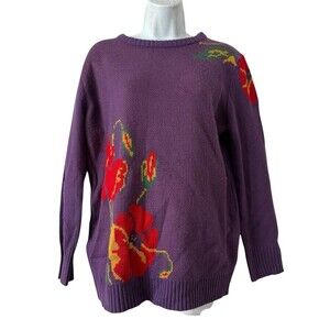 MISSLOOK Sweater Womens Size M Purple Floral Poppy Print Crew Neck